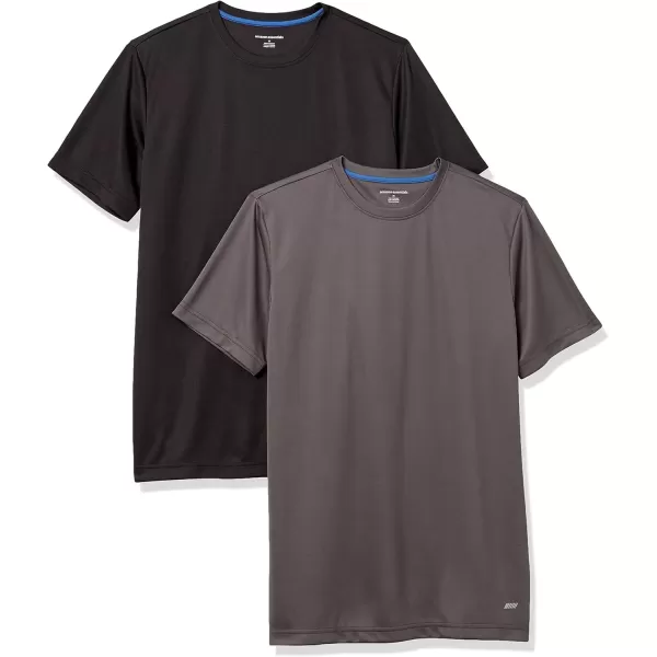 imageAmazon Essentials TShirts for Men Active Performance Tech Available in Big ampamp Tall Pack of 2Dark GreyBlack