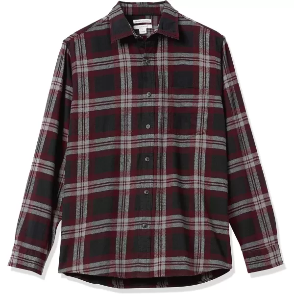 imageAmazon Essentials Mens Flannel Shirts Long Sleeve SlimFit Button Down PlaidBlack Burgundy Plaid