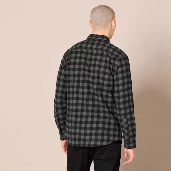 imageAmazon Essentials Mens Flannel Shirts Long Sleeve SlimFit Button Down PlaidBlack Charcoal Buffalo Plaid