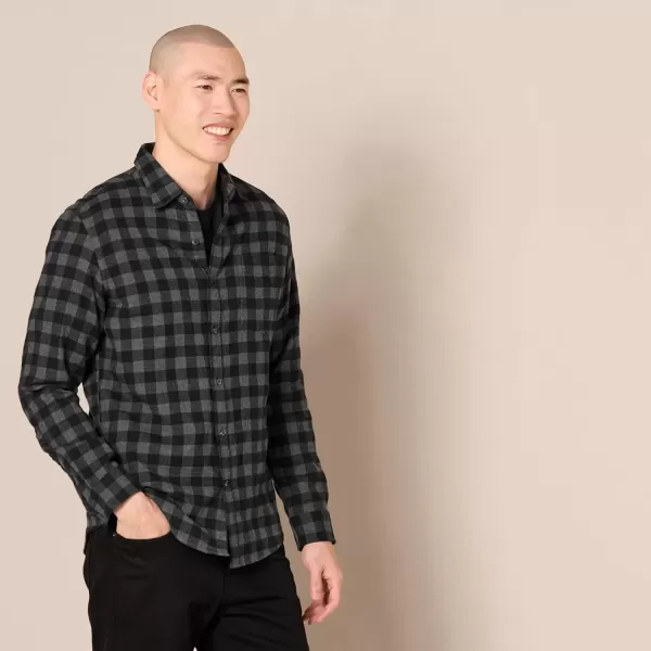 imageAmazon Essentials Mens Flannel Shirts Long Sleeve SlimFit Button Down PlaidBlack Charcoal Buffalo Plaid