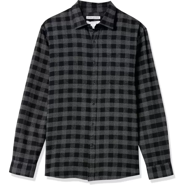 imageAmazon Essentials Mens Flannel Shirts Long Sleeve SlimFit Button Down PlaidBlack Charcoal Buffalo Plaid