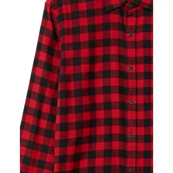 imageAmazon Essentials Mens Flannel Shirts Long Sleeve SlimFit Button Down PlaidBlack Red Buffalo Plaid