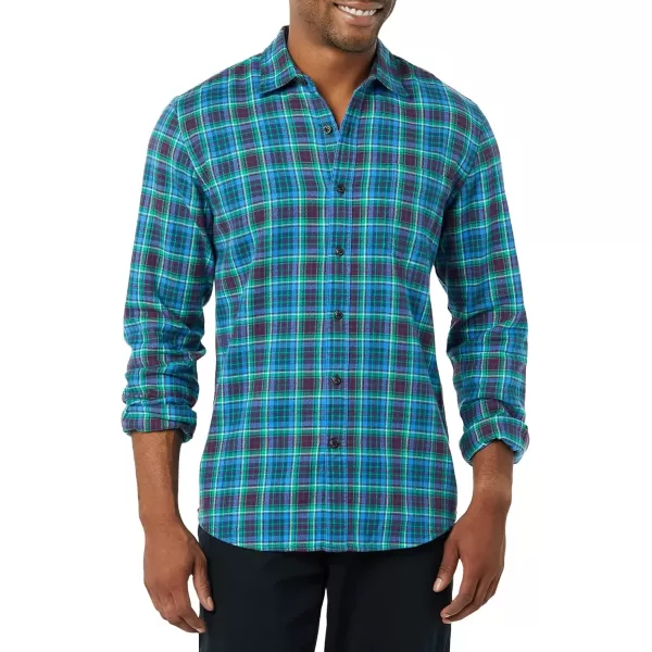 imageAmazon Essentials Mens Flannel Shirts Long Sleeve SlimFit Button Down PlaidBlack Teal Blue Plaid