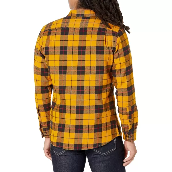 imageAmazon Essentials Mens Flannel Shirts Long Sleeve SlimFit Button Down PlaidBlack Yellow Plaid