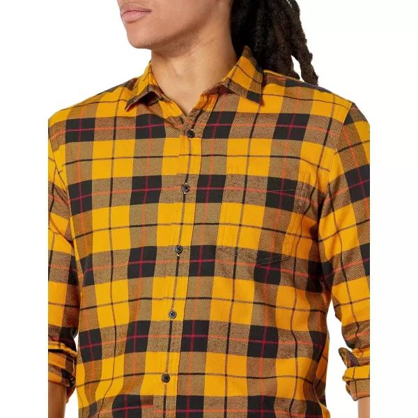 imageAmazon Essentials Mens Flannel Shirts Long Sleeve SlimFit Button Down PlaidBlack Yellow Plaid