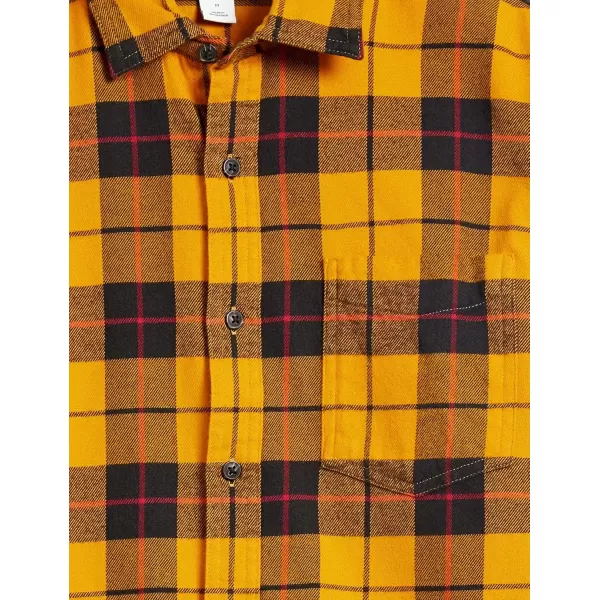 imageAmazon Essentials Mens Flannel Shirts Long Sleeve SlimFit Button Down PlaidBlack Yellow Plaid