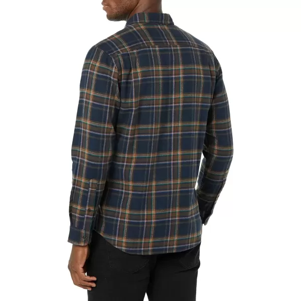 imageAmazon Essentials Mens Flannel Shirts Long Sleeve SlimFit Button Down PlaidBrown Dark Navy Plaid