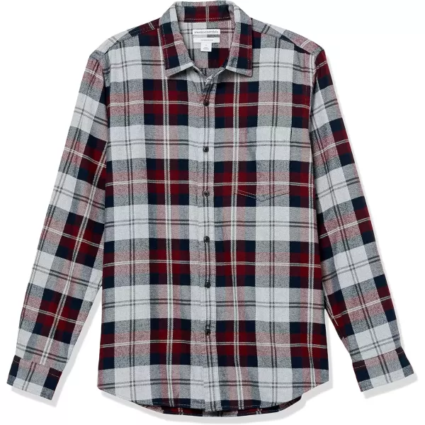 imageAmazon Essentials Mens Flannel Shirts Long Sleeve SlimFit Button Down PlaidBurgundy Grey Plaid