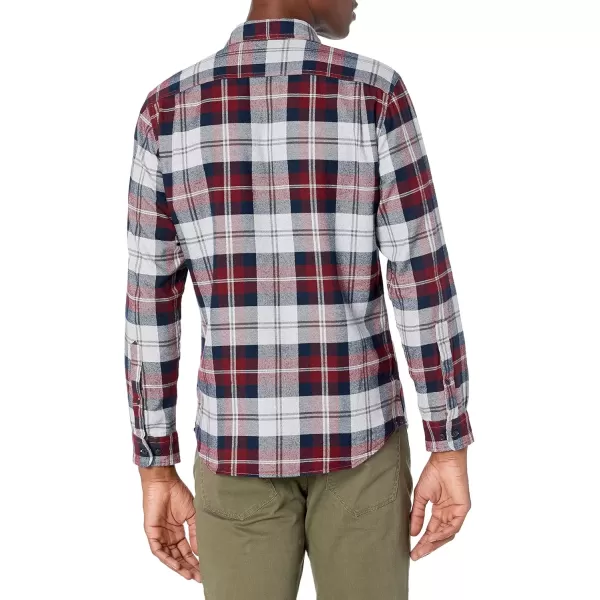 imageAmazon Essentials Mens Flannel Shirts Long Sleeve SlimFit Button Down PlaidBurgundy Grey Plaid