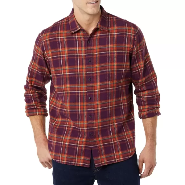 imageAmazon Essentials Mens Flannel Shirts Long Sleeve SlimFit Button Down PlaidBurgundy Orange Plaid