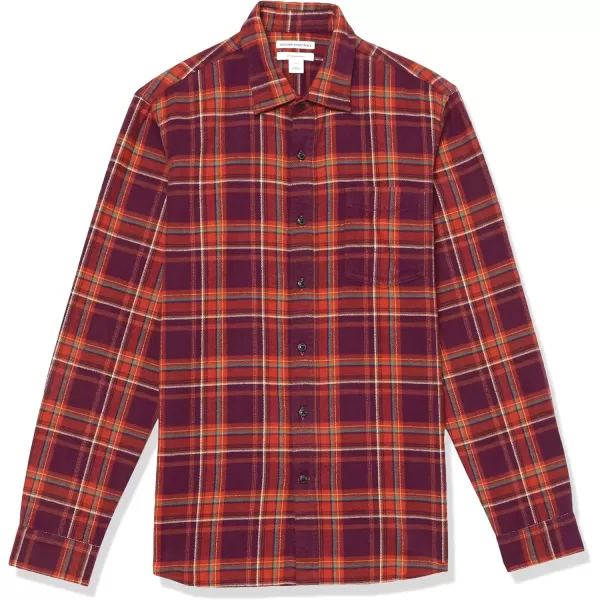 imageAmazon Essentials Mens Flannel Shirts Long Sleeve SlimFit Button Down PlaidBurgundy Orange Plaid