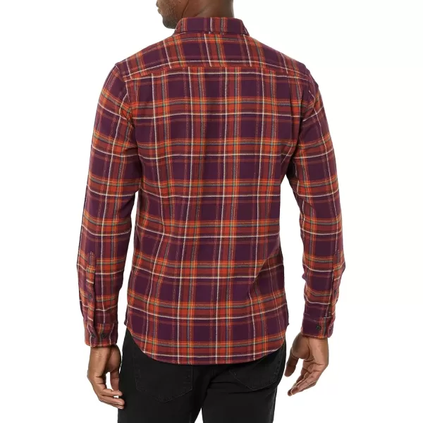 imageAmazon Essentials Mens Flannel Shirts Long Sleeve SlimFit Button Down PlaidBurgundy Orange Plaid