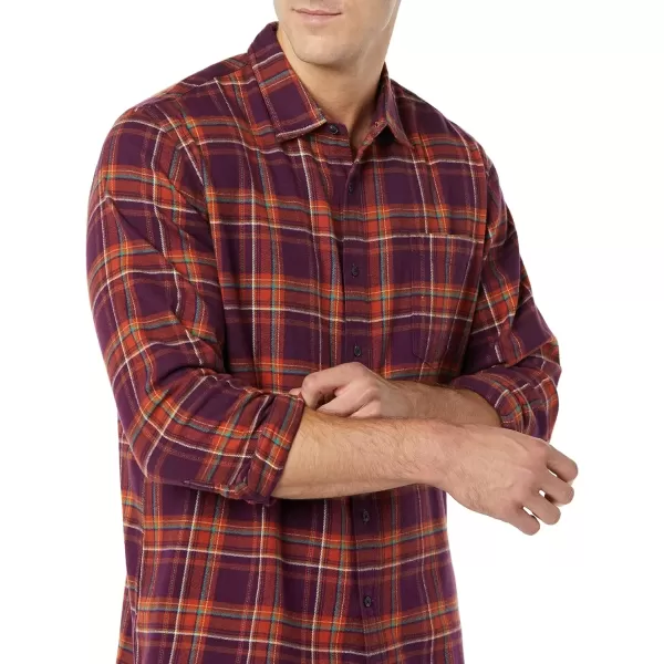 imageAmazon Essentials Mens Flannel Shirts Long Sleeve SlimFit Button Down PlaidBurgundy Orange Plaid