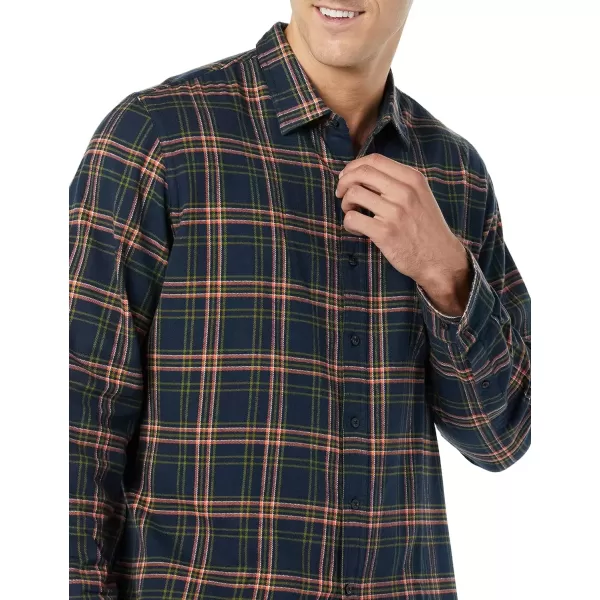 imageAmazon Essentials Mens Flannel Shirts Long Sleeve SlimFit Button Down PlaidDark Green Navy Plaid