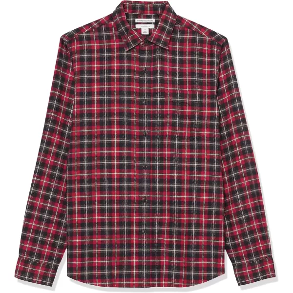 imageAmazon Essentials Mens Flannel Shirts Long Sleeve SlimFit Button Down PlaidDark Red Plaid