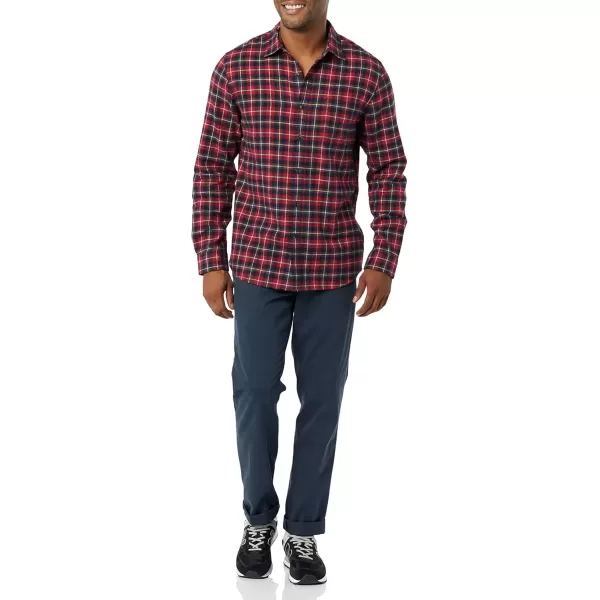 imageAmazon Essentials Mens Flannel Shirts Long Sleeve SlimFit Button Down PlaidDark Red Plaid