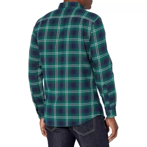 imageAmazon Essentials Mens Flannel Shirts Long Sleeve SlimFit Button Down PlaidGreen Navy Plaid