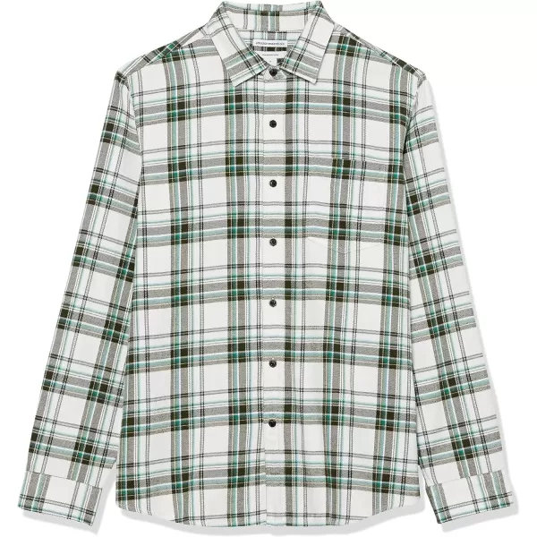 imageAmazon Essentials Mens Flannel Shirts Long Sleeve SlimFit Button Down PlaidGreen White Plaid