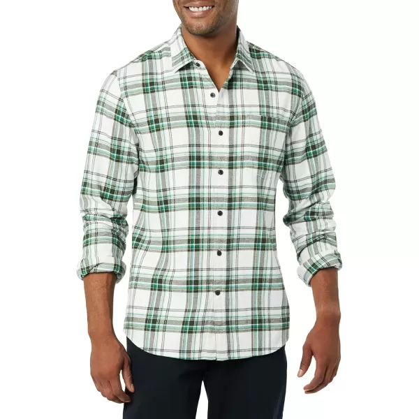 imageAmazon Essentials Mens Flannel Shirts Long Sleeve SlimFit Button Down PlaidGreen White Plaid