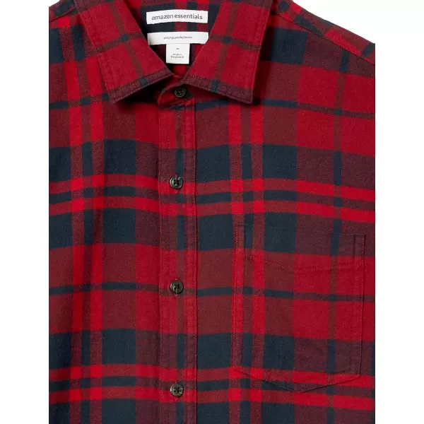 imageAmazon Essentials Mens Flannel Shirts Long Sleeve SlimFit Button Down PlaidNavy Red Plaid