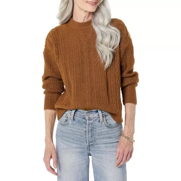 imageAmazon Essentials Womens Cable Knit Sweater SoftTouch Modern Crewneck Plus Size AvailableDark Camel