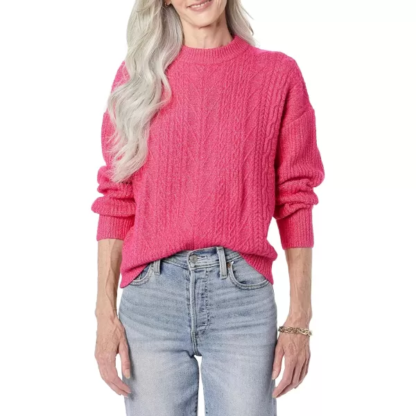 imageAmazon Essentials Womens Cable Knit Sweater SoftTouch Modern Crewneck Plus Size AvailableHot Pink