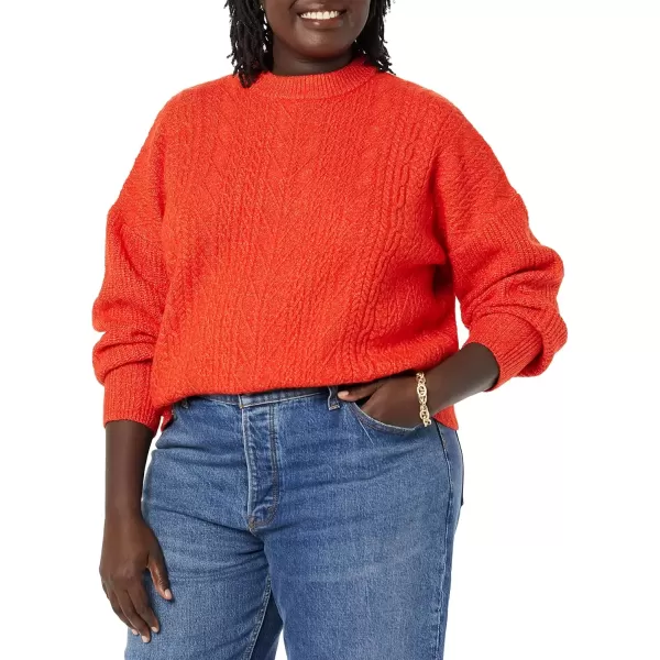 imageAmazon Essentials Womens Cable Knit Sweater SoftTouch Modern Crewneck Plus Size AvailablePoppy Red