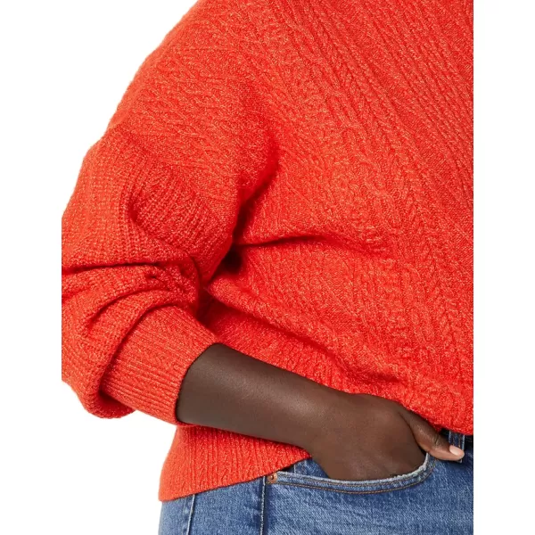 imageAmazon Essentials Womens Cable Knit Sweater SoftTouch Modern Crewneck Plus Size AvailablePoppy Red