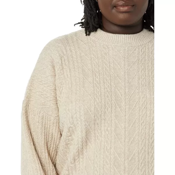 imageAmazon Essentials Womens Cable Knit Sweater SoftTouch Modern Crewneck Plus Size AvailableTan Heather