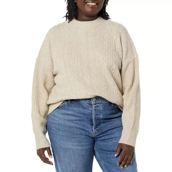 imageAmazon Essentials Womens Cable Knit Sweater SoftTouch Modern Crewneck Plus Size AvailableTan Heather