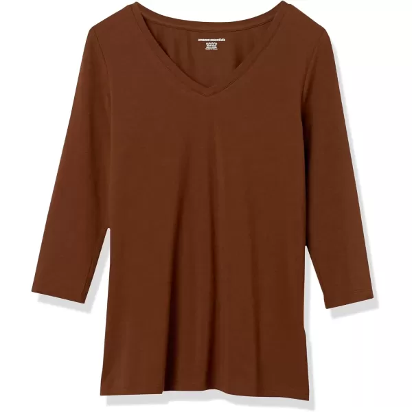 imageAmazon Essentials Womens ClassicFit 34 Sleeve VNeck TShirt Available in Plus Size MultipacksDark Brown