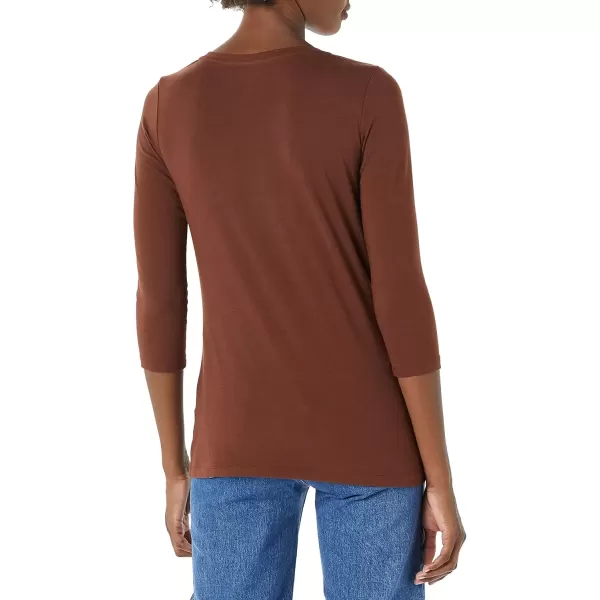 imageAmazon Essentials Womens ClassicFit 34 Sleeve VNeck TShirt Available in Plus Size MultipacksDark Brown