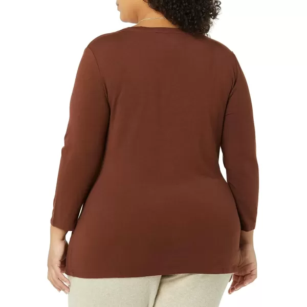 imageAmazon Essentials Womens ClassicFit 34 Sleeve VNeck TShirt Available in Plus Size MultipacksDark Brown