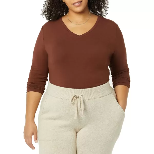 imageAmazon Essentials Womens ClassicFit 34 Sleeve VNeck TShirt Available in Plus Size MultipacksDark Brown