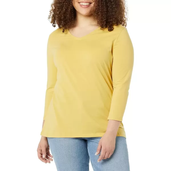 imageAmazon Essentials Womens ClassicFit 34 Sleeve VNeck TShirt Available in Plus Size MultipacksDark Yellow