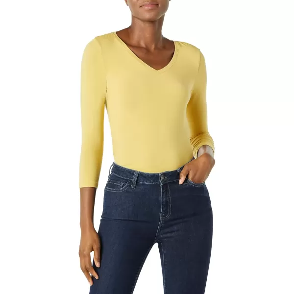 imageAmazon Essentials Womens ClassicFit 34 Sleeve VNeck TShirt Available in Plus Size MultipacksDark Yellow