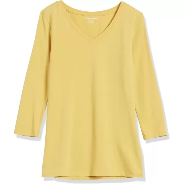 imageAmazon Essentials Womens ClassicFit 34 Sleeve VNeck TShirt Available in Plus Size MultipacksDark Yellow