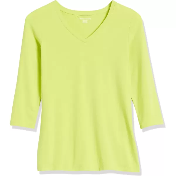 imageAmazon Essentials Womens ClassicFit 34 Sleeve VNeck TShirt Available in Plus Size MultipacksLime Green