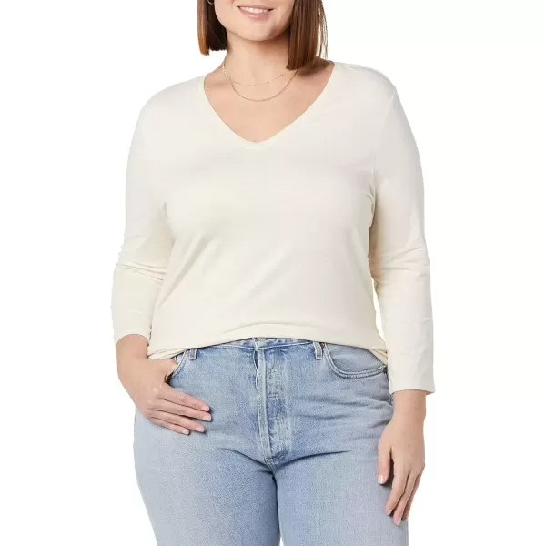 imageAmazon Essentials Womens ClassicFit 34 Sleeve VNeck TShirt Available in Plus Size MultipacksOatmeal Heather