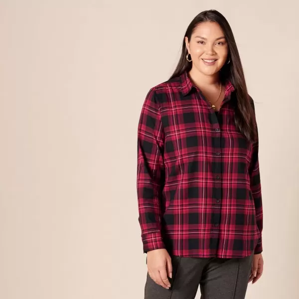 imageAmazon Essentials Womens ClassicFit LongSleeve Lightweight Plaid Flannel ShirtBlack Pink Chelsea Tartan