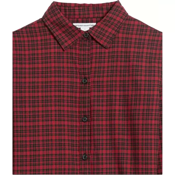 imageAmazon Essentials Womens ClassicFit LongSleeve Lightweight Plaid Flannel ShirtBlack Red Preppy Check