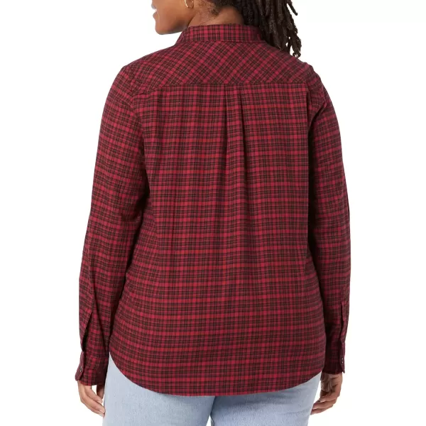 imageAmazon Essentials Womens ClassicFit LongSleeve Lightweight Plaid Flannel ShirtBlack Red Preppy Check
