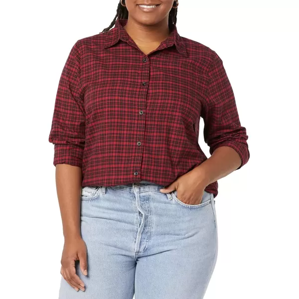 imageAmazon Essentials Womens ClassicFit LongSleeve Lightweight Plaid Flannel ShirtBlack Red Preppy Check