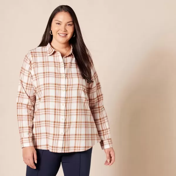 imageAmazon Essentials Womens ClassicFit LongSleeve Lightweight Plaid Flannel ShirtEcru Pale Pink Alpine Plaid