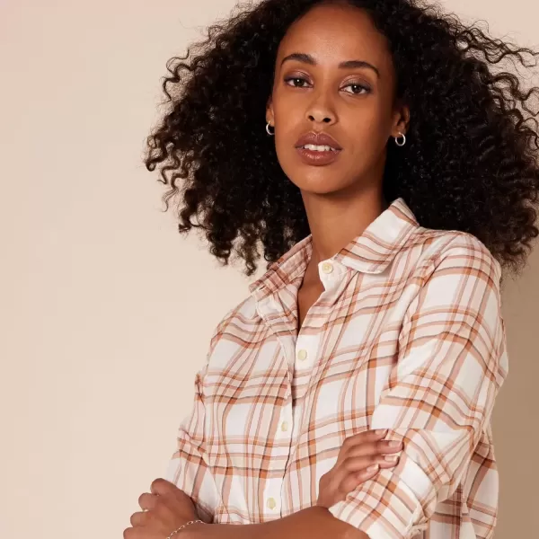 imageAmazon Essentials Womens ClassicFit LongSleeve Lightweight Plaid Flannel ShirtEcru Pale Pink Alpine Plaid