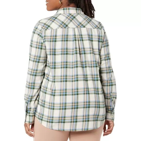 imageAmazon Essentials Womens ClassicFit LongSleeve Lightweight Plaid Flannel ShirtIvory Green Alpine Plaid