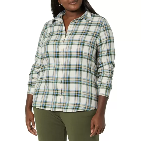 imageAmazon Essentials Womens ClassicFit LongSleeve Lightweight Plaid Flannel ShirtIvory Green Alpine Plaid