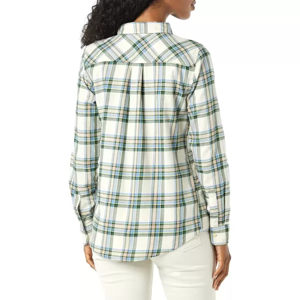 imageAmazon Essentials Womens ClassicFit LongSleeve Lightweight Plaid Flannel ShirtIvory Green Alpine Plaid