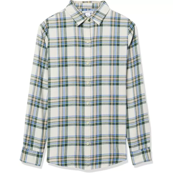 imageAmazon Essentials Womens ClassicFit LongSleeve Lightweight Plaid Flannel ShirtIvory Green Alpine Plaid