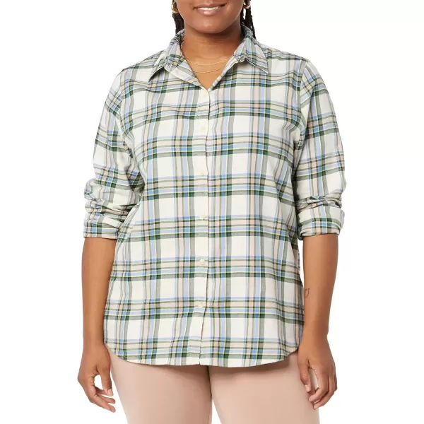 imageAmazon Essentials Womens ClassicFit LongSleeve Lightweight Plaid Flannel ShirtIvory Green Alpine Plaid